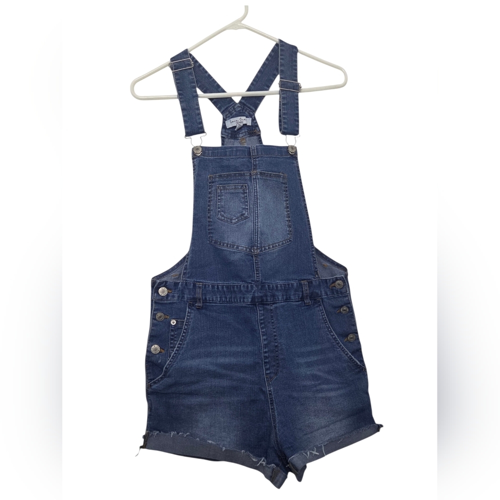 Love Tree Denim Overall Shorts Shortalls Raw Hem Cuff Shorts Women’s Size Large